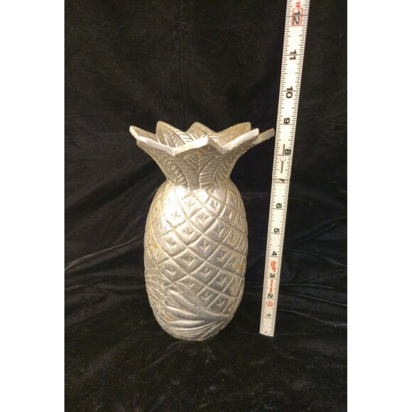 Silver Pineapple-Shaped Decorative Vase 9" Textured Finish Unique Design - Picture 2 of 8